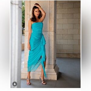 Rasario DRAPED CHIFFON LONG MIDI DRESS WITH RUFFLE